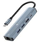 Portronics Mport 51 5-in-1 Type C HUB/Docking Station with RJ 45 Ethernet Port, 5Gbps Data Transfer, HDMI Port, USB 3.0, PD Quick Charge, 4K Ultra HD Data Quality(Grey)