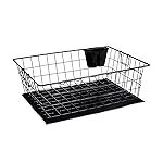 Solimo Steel Dish Drainer (55.3x45x19.7 cm) & Dish Drying Mat with Cutlery Stand for Kitchen Utensils | Bartan & Plate Drying Basket Stand | Carbon Steel | Black