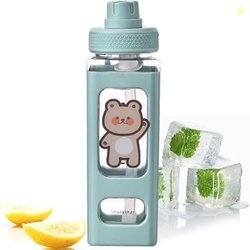 KRIPICS Rectangular Kids Water Bottle with Straw and Carry Handle, 700