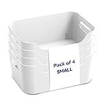 KOLORR Jolly Plastic Small Basket with Handle for Storage Box| Multipurpose Light Weight Plastic Baskets organiser for Clothes Toys Stationary Cosmetics Livingroom Bathroom | Pack of 4 – Nir White