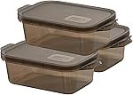 Plastic Food Storage Containers | Multipurpose Stackable Kitchen Storage Boxes | Airtight Refrigerator Organizer for Fruit, Vegetables, Cereal, and Snacks (Black- Set of 3)
