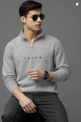 TRIPR Men Solid High Neck Grey Sweater