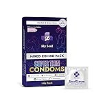 My Soul Ultra Thin Aloe Vera Based Assorted Condoms Pack | Includes 2 Bubblegum, 2 Chocolate, 2 Strawberry, 2 Climax Gel & 2 Non-Flavoured Condoms | Everyday Intimate Care (10s)
