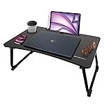 ZEBRONICS DOW Y2, Foldable Laptop Table, Cup Holder, Tablet | Pen | Mobile – Holder, Sturdy Legs, Anti Slip Feet, Table for Study | Work | Craft (Black)