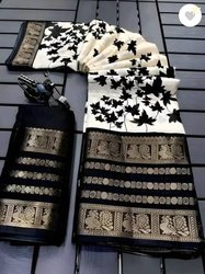 Salco Floral Print, Woven, Printed Bollywood Cotton Silk Saree(White,