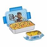 ATTRO Nutri Meal Stainless Steel Kids Lunch Box Airtight, Spill-Proof, with Eye-Catching Prints Includes 1 Small Container Ideal for School & Picnics – Blue- 800ml+170ml