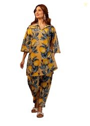 Trendy Queen Women's Yellow Floral Printed Straight Polyester V-Neck C
