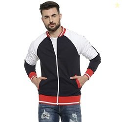 Campus Sutra Men's Blue & Red Colour-Blocked Solid Regular Fit Cotton