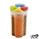 Primelife New Plastic 4 Grid Cereal Dispenser Storage Jar Box Container Bin with Lid 2500 ML – Multicolor (4 Secction)