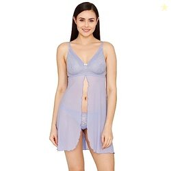 Zivame Primrose Lace Babydoll with Thong - Jacaranda