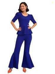 barcino Royal Blue Peplum Top with Bellbottom Pants