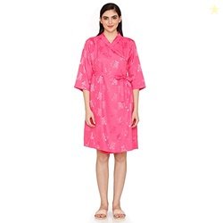 Zivame Floral Vows Woven Robe - Tea (Pink, XL)