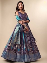 PURVAJA Embellished Semi Stitched Lehenga Choli(Dark Blue)