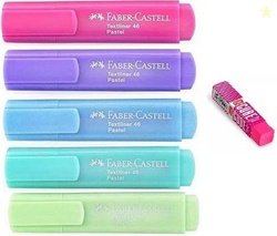 FABER-CASTELL Pastel Highlighter Set Of 5 With Attractive Cube Eraser(