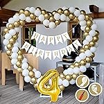 4th Birthday Decoration Items for Golden and White Theme Combination for Boys Girls | 50 Pcs Gold White Balloon | White Birthday Banner | Balloon Pump | Arch Tape | Glue Dots