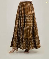 COTTON INDIA Women Printed Tiered Brown Skirt