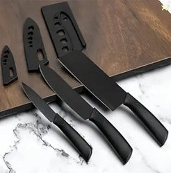 3 PCS Kitchen Knife Set Stainless Steel with Printed Blade and Purple
