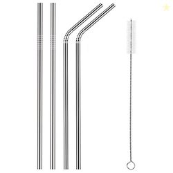 SAPRETAILER Stainless Steel Straws for Drinking with Brushes (2 Bent +