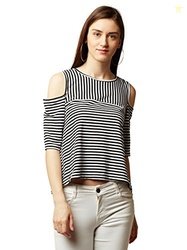 Miss Chase Women's Striped Loose Fit Top (MCAW17TP10-15-98-02_Black an