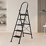 Plantex 5 Step Steel Ladder for Home/Minor Surface Marks/Strong Foldable Anti-Skid Ladder – Refurbished (Apex Black)