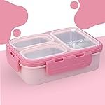 Darkpyro 3 Lunch Box Comes with 3 Detachable Inner Steel Compartments| BPA-Free Lunch Box for Fresh Meals On-The-Go Ideal for School, Office, and Travel- Pink 600ml