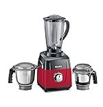 Sujata MG01 Mixer Grinder | 1000 Watts Double Ball Bearing Motor | 25000 RPM | Non-Stop 90 Mins Running | 3 Jars including 1750ml Blender, 1000ml Grinder, 500ml Chutney Jar | Red & Black
