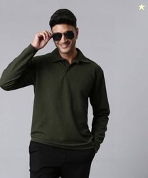 LEWEL Men Solid Polo Neck Polyester Green T-Shirt