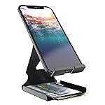 ELV Universal Mobile Phone Tabletop Stand Holder Mount with Inbuilt Cable Organiser and Card Holder – Black