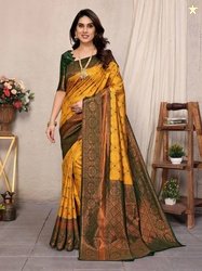 AVANTIKA FASHION Woven Kanjivaram Pure Silk, Art Silk Saree(Yellow, Gr