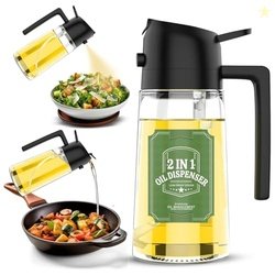 VOLRIX Oil Spray Bottle for Cooking, Premium Glass 2 in 1 Oil Dispense