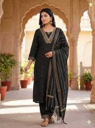 SAGAR & SONS Women Khadi Cotton Kurta Palazzo Dupatta Set