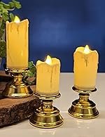 SATYAM KRAFT 3 Pcs Candles | Flameless, Smokeless & Unscented | Decorative Lights for Home, Festive DÃ©cor, Gifting, Balcony, Valentine’s Day, Christmas, Wedding Decoration Items (Golden)