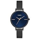 TIMEX Analog Watch for Women with Blue Round Dial & Black Stainless Steel Bracelet Band Water Resistant Women’s Wrist Watches – TWEL155SMU08