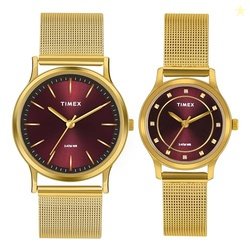 TIMEX Unisex Burgundy Round Analog Pair Watch- TW00ZP001