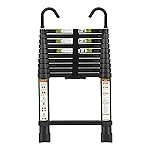 Plantex 2.6m (8.5 ft.) Portable and Compact Aluminium Telescopic Ladder with Removable Hooks/Foldable Multipurpose Ladder for Home & Outdoor Use/2 Years of Warranty by Plantex/EN131 Certified-(Black)