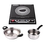 Pigeon By Stovekraft Cruise 1800-Watt Induction Cooktop (Black) & Stainless Steel Kadai(22cm), Sauce Pan(16cm) Set Of 3