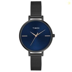 TIMEX Analog Watch for Women with Blue Round Dial & Black Stainless St