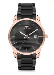 Ferro Lucca Analog Black Round Dial Men's Watch with Date Function & B