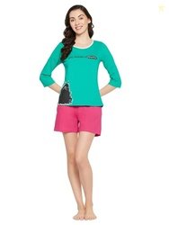 Clovia Women's Cotton Print Top & Chic Basic Shorts Set