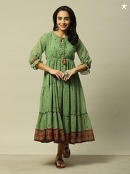 Rangriti Ethnic Motifs Printed Tie-Up Neck Maxi Dress