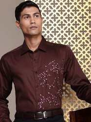 House of Pataudi Self Design Pure Cotton Opaque Party Shirt