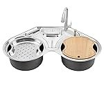 Hindware Kitchen Sink 35″x35″x9″ | 304 Grade Stainless Steel | Handmade Single Bowl Sink with Accessories includes- Soap Dispanser, Pullout Faucet, Bottle Trap Connector & Chopping Board (Octavius)