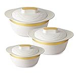Cello Gold Crust Insulated Casserole Set of 3, (500ml, 1000ml, 1500ml) White | Double Walled, PU Insulated | Hot Pot Case Keeps Food Fresh & Hot for Long Hours | Casserole Set for Roti, Chapati, Rice