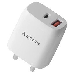 Ambrane 20W Dual Port BoostedSpeed USB Charger with Power Delivery & Q