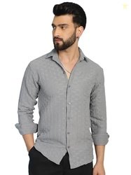 Indian Needle Light Grey Woven Design Casual Shirt for Mens. (Light Gr