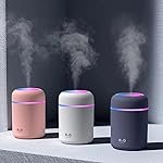 Portable Mini Humidifier, 300ml Small Cool Mist Humidifier with Colorful LED Night Light, USB Personal Desktop Humidifier for Car Office Home Travel, Auto Shut-Off, 2 Mist Modes (1pcs)