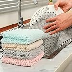wolpin Microfiber Cleaning Cloths 5 Pcs 25x25cm Highly Absorbent Multi-Colour Wash Cloth for Kitchen, Car, Window, Stainless Steel, Silverware, Lint-Free Multi-Purpose Cleaning Towels