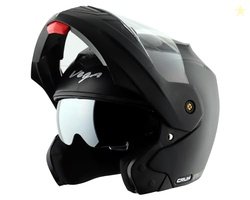 VEGA Crux Dual Visor Flip Up Motorcycling Helmet Black-M, Medium