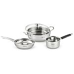 Lifelong Stainless Steel Kadai, Frypan & Saucepan for Cooking | 22 cm Kadai & Fry Pan 22 cm with Glass Lid | 14 cm Sauce Pan | Sandwich Bottom | Induction & Gas Stove Compatible (Silver, LLSSKFS01)