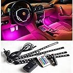 Gomechanic Atmosphere Lights with 12×4 LED Strip Light 48 LEDs, DC 12V Multicolour Interior Ambient Lighting Kit Featuring Sound Active Function, Wireless Remote Control Works for All car